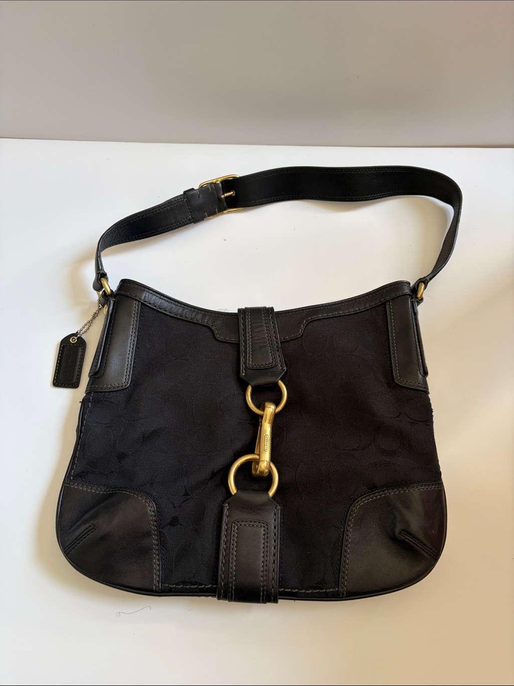 Coach Black Shoulder Bag With Brass Ring Hardware